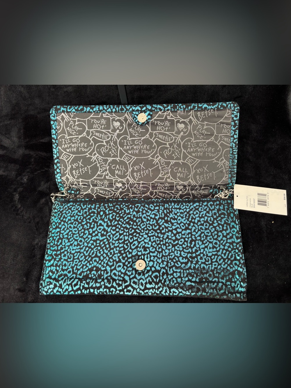 NWT Betsey Johnson Pyramid Safari Blue Leopard Y2K Large Clutch - Picture 3 of 14